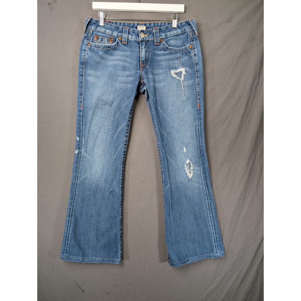 True Religion Joey Flare Distressed Jeans Blue Low‎ Rise Made in USA Size 31